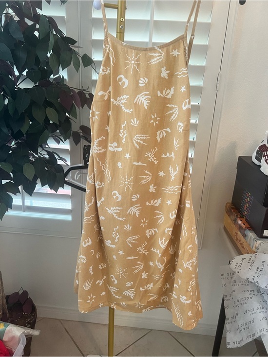 a new day Dresses & Skirts - a new day Tan Midi Dress with White Botanical Print